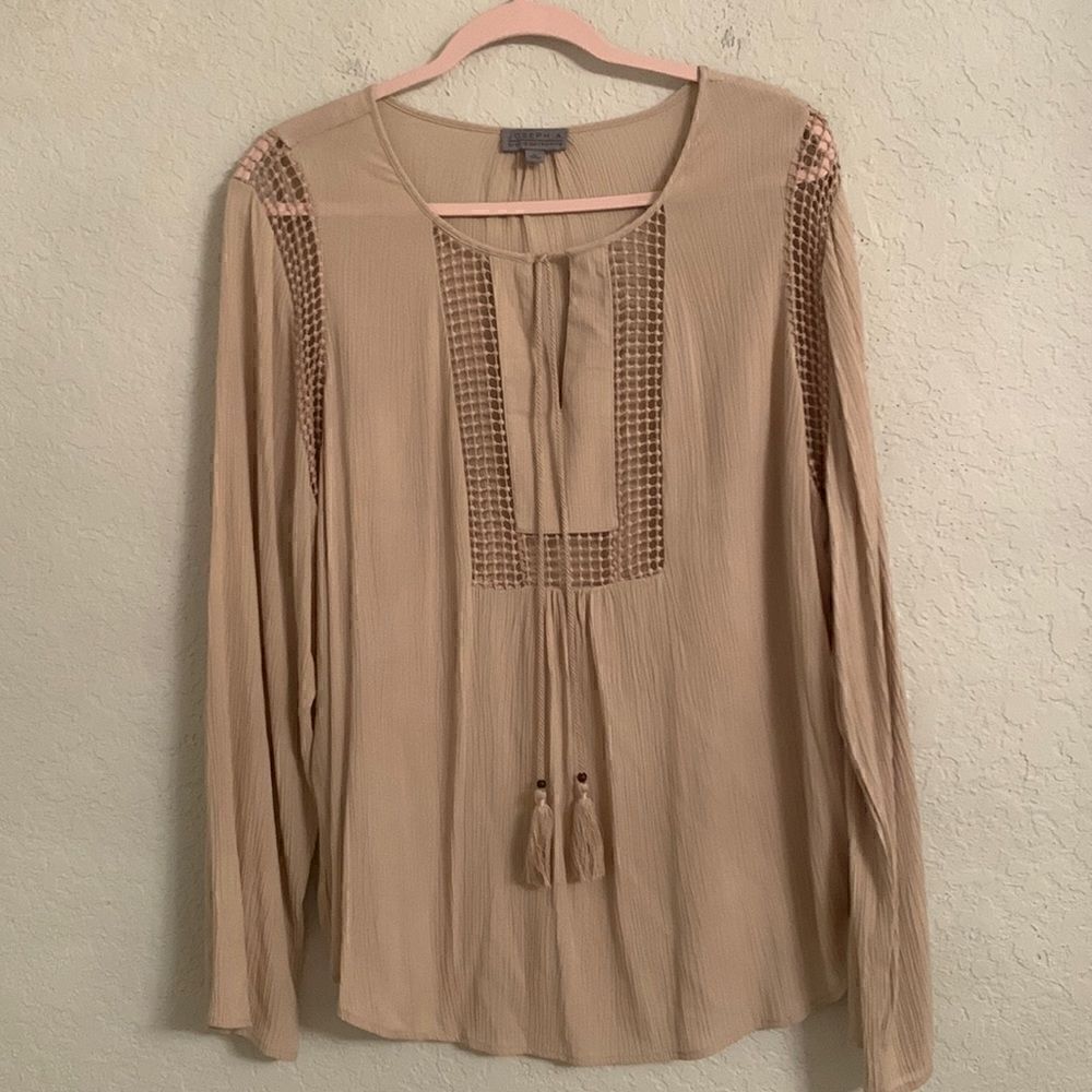 Joseph A. Viscose Crinkle Top With Crochet Detail Tunic Size XL